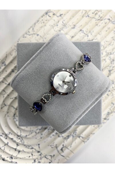 Mazzy Silver Inside White Purple Heart Cord Women Wristwatch