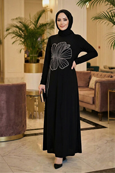 modamira Kadın Sandy Siyah Taş Detaylı Boydan Abiye Büyük Beden Tarz Özel Dav...