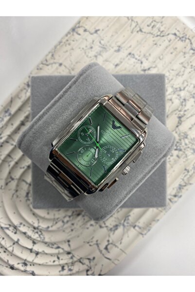 Mazzy Dikdörtgen İçi Yeşil Gümüş Erkek Kol Saati