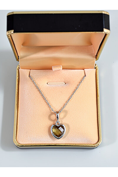 Silver 925 ayar Çift tarafı kalp görüntülü renk degiştiren Gökkuşağı kolye