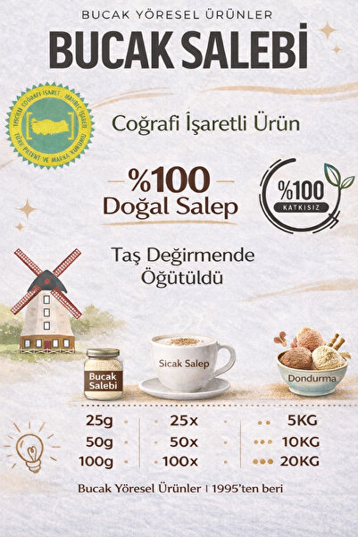 Bucak Yöresel Ürünler Bucak Salebi 25 G %100 Doğal Salep, Dondurma Salebi, Hakiki Bucak Sahlebi