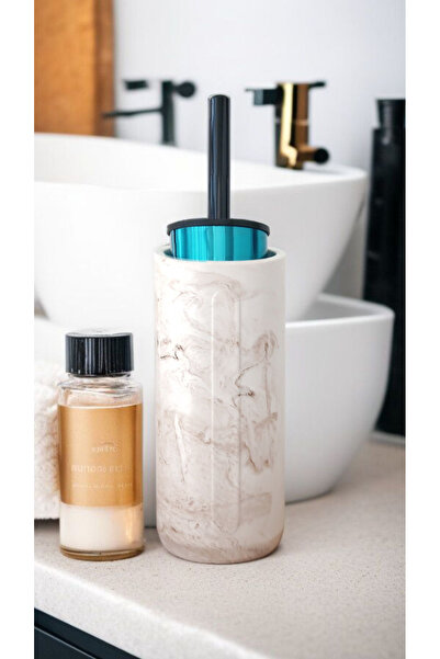 Trust Stone 2-компонентна тоалетна четка от мрамор с бежов десен и метален дъ...