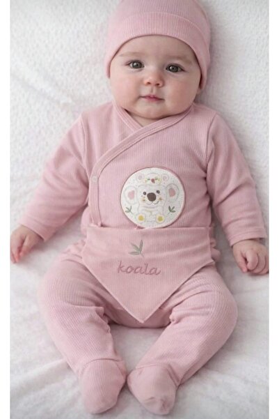 Zıpır طقم خروج من المستشفى للفتيات الصغيرات من لوفيرا - 5 قطع - مطرز كوالا، وردي