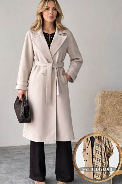Neşeli Butik palton de damă căptușit bej importat NBG048