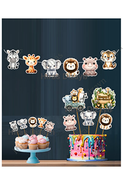 Hiras Dizayn Kuromi54 Safari Hayvanları Temalı 26parça Dev Set Doğum Günü Süs...