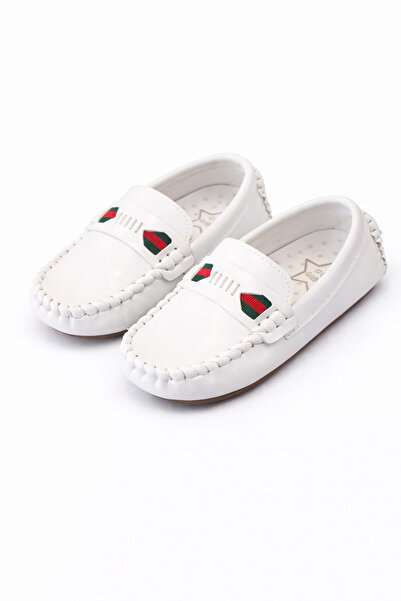 Superbaby Mocasini băieței pentru primii pași, slip-on, piele ecologică, albi