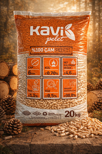 Kavi Pelet PELET YAKITI 100 KG %100 ÇAM 6MM 20 Torbalarda KG A Kalite