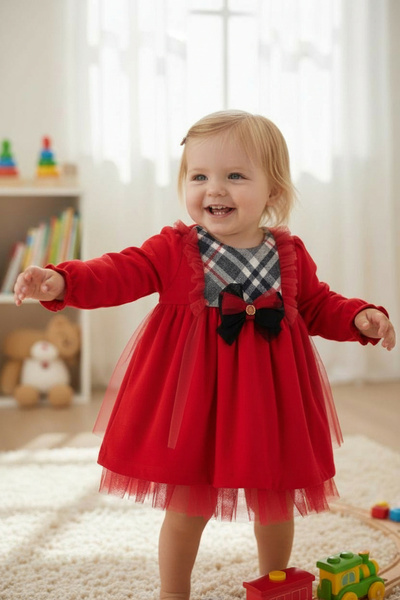 Butik Velvet Zippered Lined Baby Dress