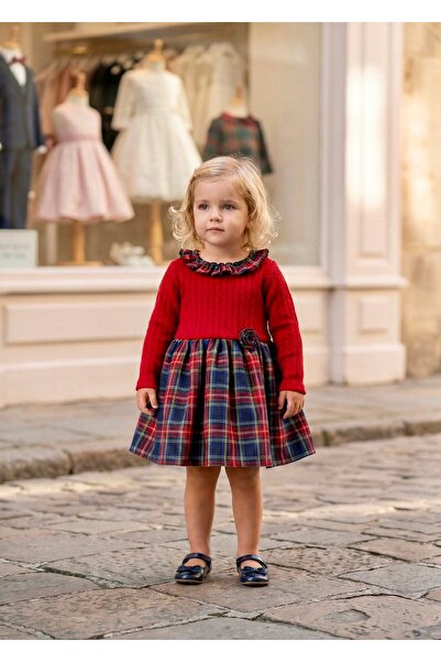 miaras baby Baby Girl Rose Detailed Plaid Dress