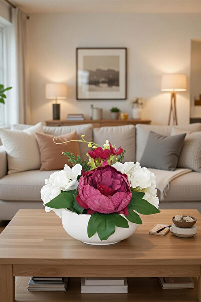 adresiburasi Beton Kase Model Saksıda İri Şakayık ve Zambak  Masa Çiçeği Bord...