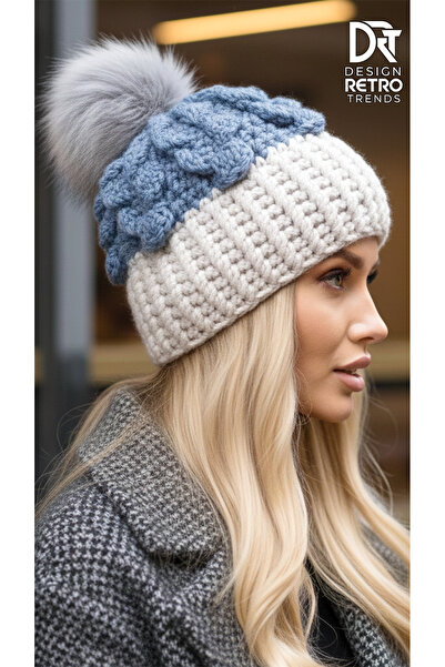 drt tasarım قبعة بوم بوم من الفرو للنساء 3B Embossed منقوش DRT-BEAN-0126