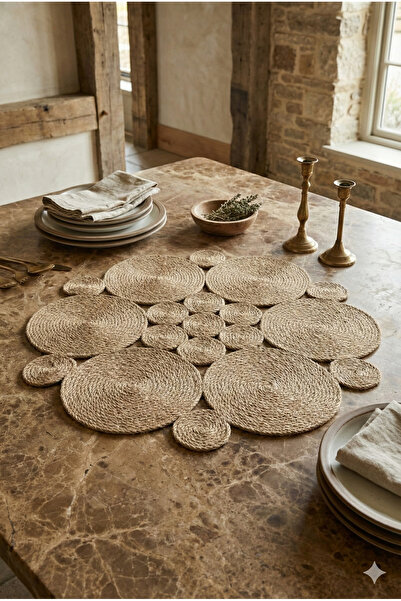 Homever Roundy 90 см кръгла плетена юта покривка за холна кухненска маса / пъ...