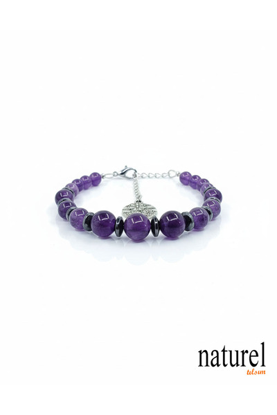 Naturel Tılsım سوار من الأحجار الكريمة الطبيعية الأصلية من الجمشت - سوار هدية...