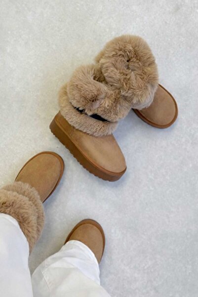 POTEEN Cizme scurte din shearling pentru femei Dobra P308-Taba