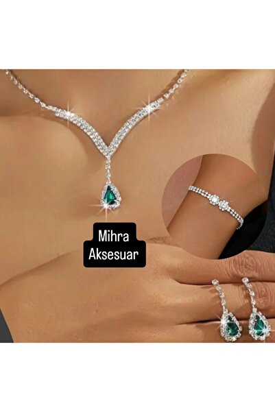 Mihra Aksesuar Necklace Earrings Bracelet Triple Set