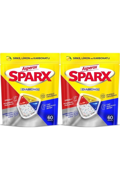 ASPEROX كبسولات سباركس دايموند لغسيل الأطباق، منظف الكل في واحد، 120 قطعة (عب...