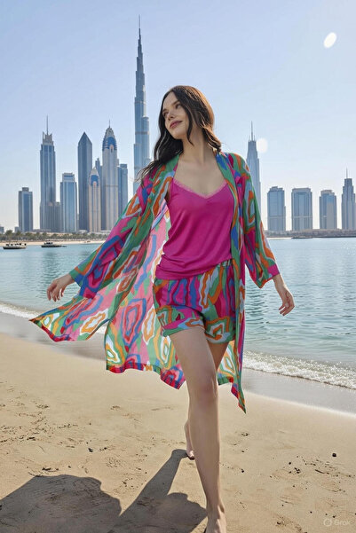 Aydoğan Women's Summer Shorts and Morning Dress 3 Piece Set 80025