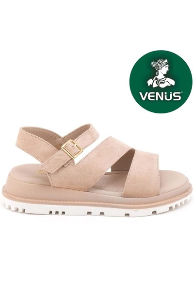 Venüs صندل نسائي مريح من الجلد الطبيعي من Hifli باللون البيج