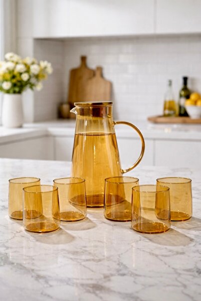 Maloria 7 Parça Gold Cam Su Takımı Seti | Sürahi 1.8lt ve Borosilikat Bardak ...