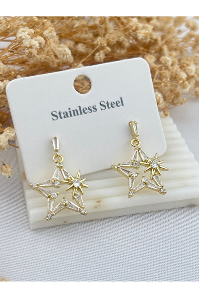 POKAK أقراط نجمة القطب من الفولاذ المقاوم للصدأ 316L مع كريستال الزركون