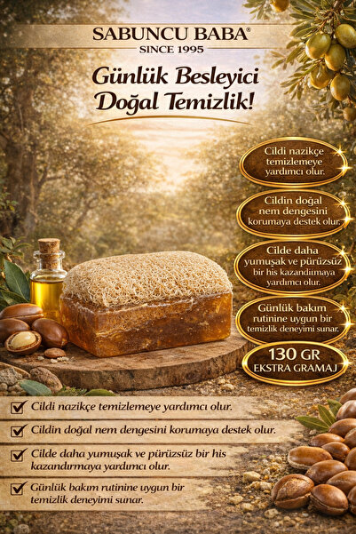 SABUNCU BABA - Doğal Kabak Lifli Argan Sabunu - 130 GR. Nemlendirici & Yatışt...
