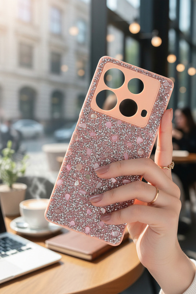 batuteknoloji Infinix Note 40 BatuTeknoloji Kırçıllı Milena Taşlı Silikon Kılıf