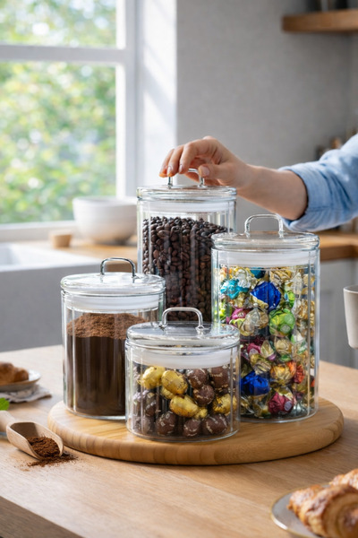 Paşabahçe 4’lü Şeffaf Cam Baharatlık Seti – Hava Geçirmez Kapaklı, Modern Mut...