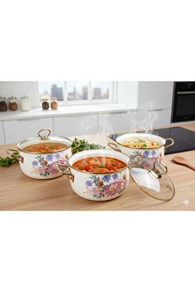Generic Elegant floral enamel cookware set – multi-size