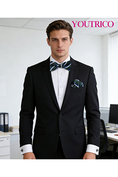 Youtrico 3PCS Bow Tie, Handkerchief Cufflink Set (Handmade)Men/Women Parties,...