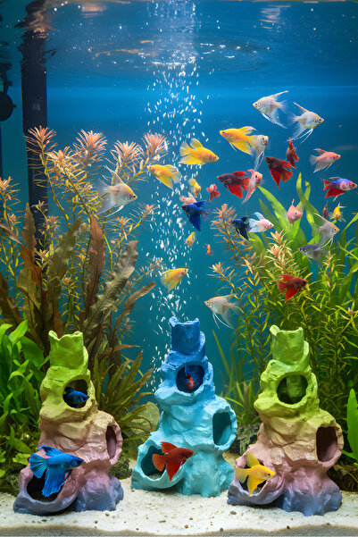 açelya3d Akvaryum Süsü Mağara Dekor Kaya Oyuk Balık Saklanma Dekoru Alanı 19x...