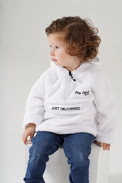 Cosy Club Shop White Half Zip Wellsoft Soft Fleece Sweater for Baby Girl - Wa...