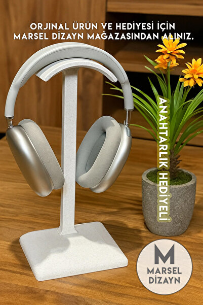 MarselDizayn Dekoratif Gamer Kulaklık Standı - Kulaklık Tutucu-Mermer Beyazı-...