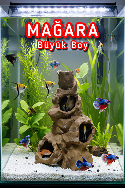 açelya3d Akvaryum Mağara Süsü Dekor Kaya Oyuk Balık Saklanma Alanı Dekoru 19x...