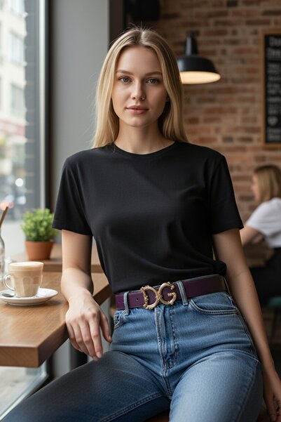 modayiğit Mor deri kemer Gold toka şık