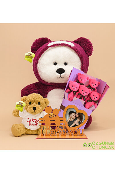 Özgüner Oyuncak Romantik Sürpriz – 90 cm Uykumcuk Ayıcık + 5'li Mini Buket + ...
