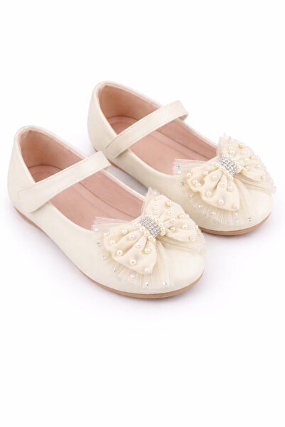 Superbaby Pantofiori ivoire pentru fetițe pentru primii pași, cu fundiță, per...