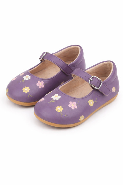 Superbaby Pantofiori mov pentru fetițe pentru primii pași, cu floricele broda...