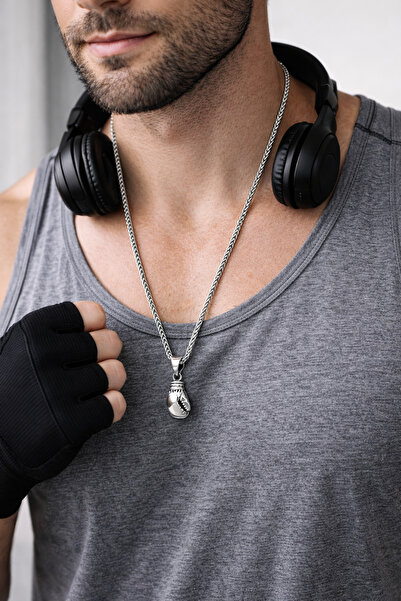 Soleildor Boks Eldiveni Erkek Gümüş Kolye