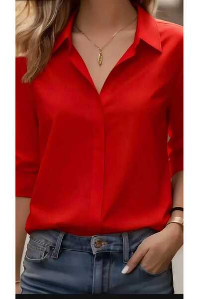 TRENDBUTİKOFFİCİAL Dubai Crepe Fabric Shirt - Red