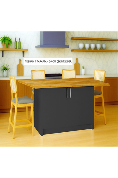 Tdesigno Savan Mutfak Adası - Alt Modül - 2 Kapaklı - 160 cm - Tezgah Dahil
