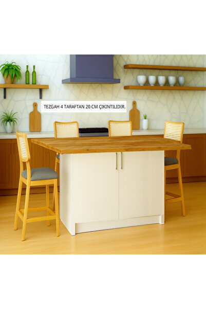 Tdesigno Savan Mutfak Adası - Alt Modül - 2 Kapaklı - 160 cm - Tezgah Dahil