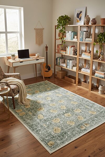 Cool Halı Daisy Mint Yeşili Halı Makinede Yıkanabilir Çiçekli Bohem Dokuma Şö...