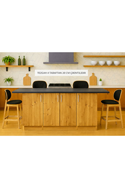 Tdesigno Star Mutfak Adası - Alt Modül - 4 Kapaklı - 180 cm - Tezgah Dahil