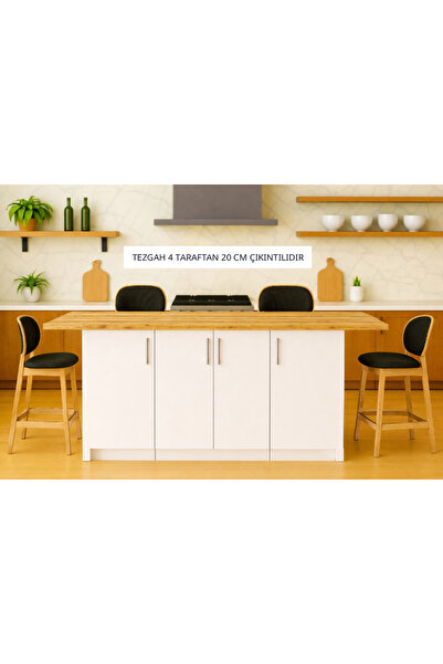 Tdesigno Star Mutfak Adası - Alt Modül - 4 Kapaklı - 180 cm - Tezgah Dahil
