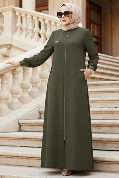 N.S NEVA STYLE Zippered Khaki Hijab Ferace 26371Hk