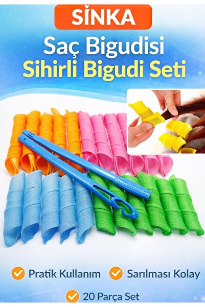 SİNKA Saç Bigudisi Sihirli Bigudi Seti Pratik Bukle Saç Maşası Aleti 20 Pcs