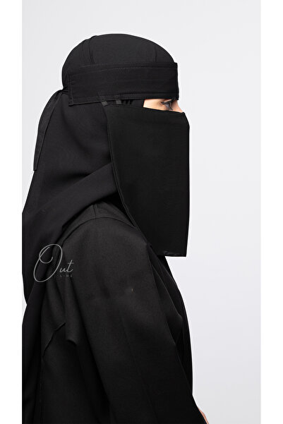 outline نقاب نسائي أسود بسيرين من الجوانب – تصميم محتشم وأنيق
