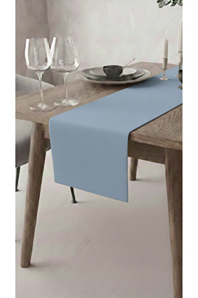 GLOMAR Baby Blue Runner Tablecloth Water Repellent Stain Resistant Fabric Mod...
