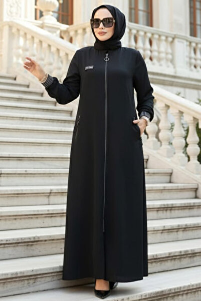 N.S NEVA STYLE Zippered Black Hijab Ferace 26371S