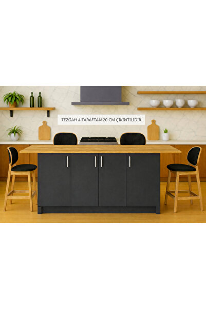 Tdesigno Star Mutfak Adası - Alt Modül - 4 Kapaklı - 180 cm - Tezgah Dahil